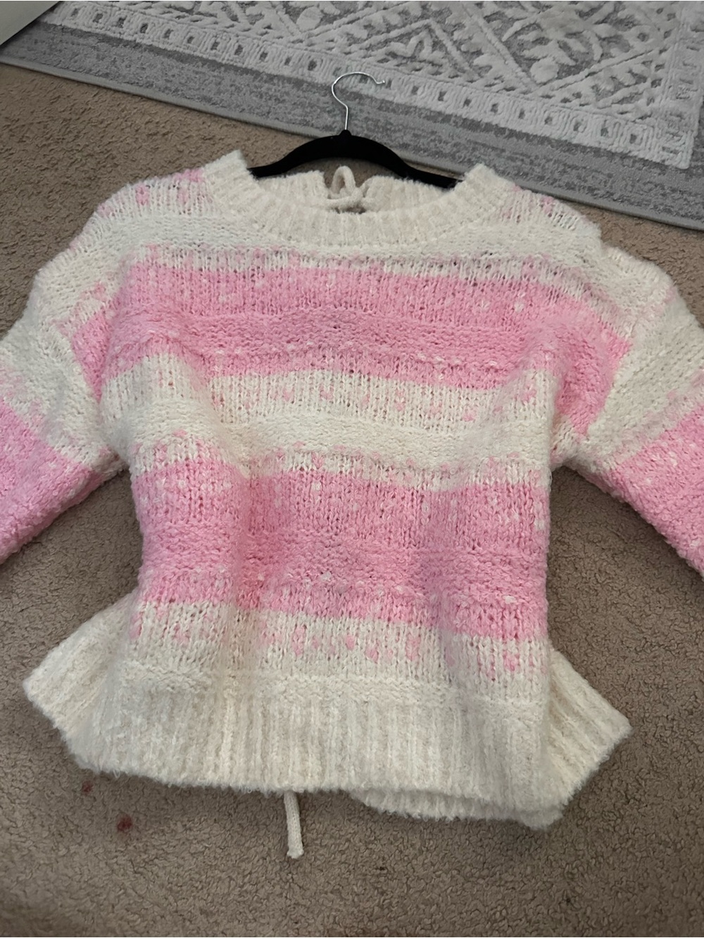 Altar'd State Pink and Cream Striped Crewneck Sweater